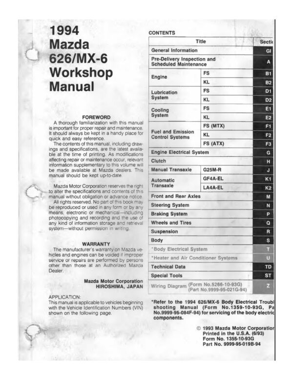 1994 Mazda 626/MX6 Workshop Manual