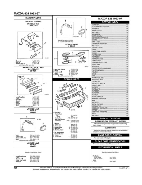 1993-1997 Mazda 626 Parts List