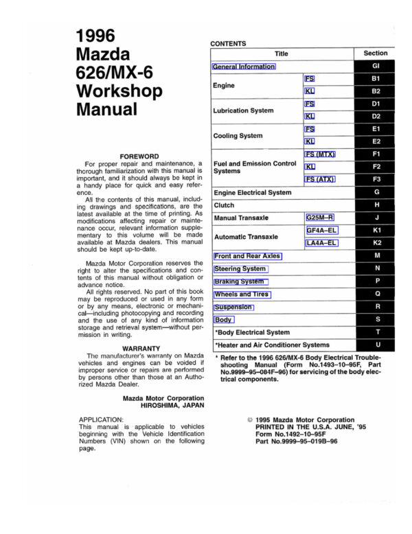 1996 Mazda 626/MX6 Workshop Manual