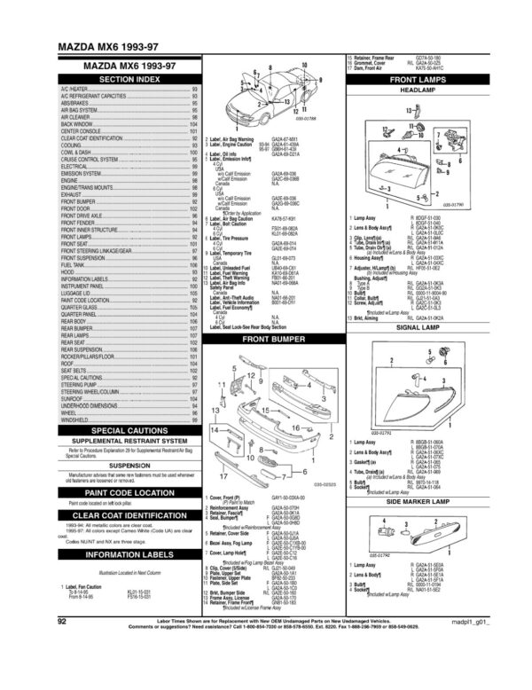 1993-1997 Mazda Mx6 Parts List